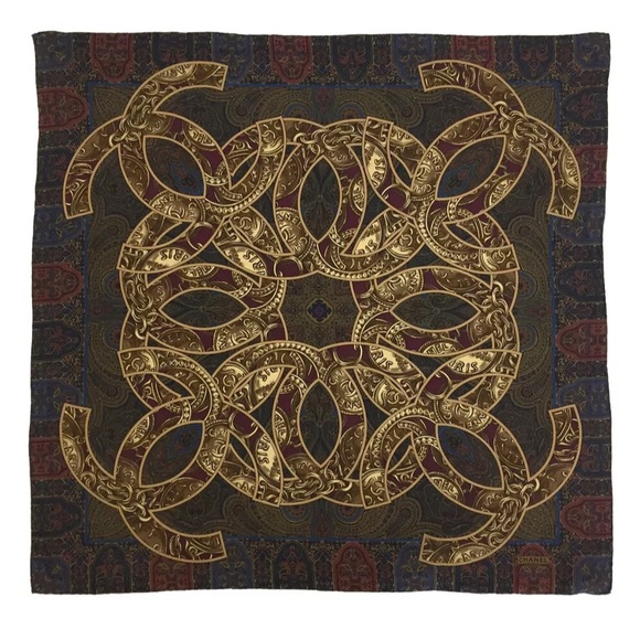 CHANEL CC Logo Paisley Silk Scarf - Picture 1 of 8
